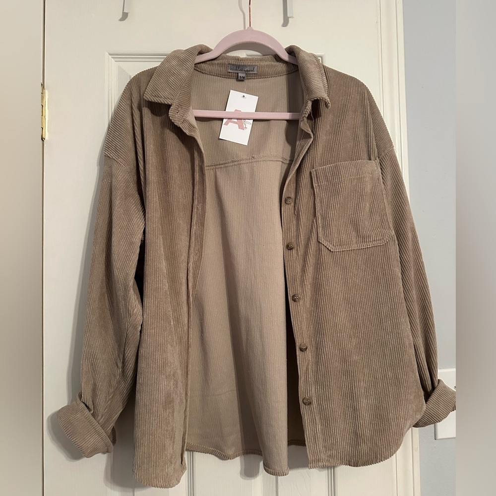 Wishlist Beige Tan Corduroy Button Up Shirt